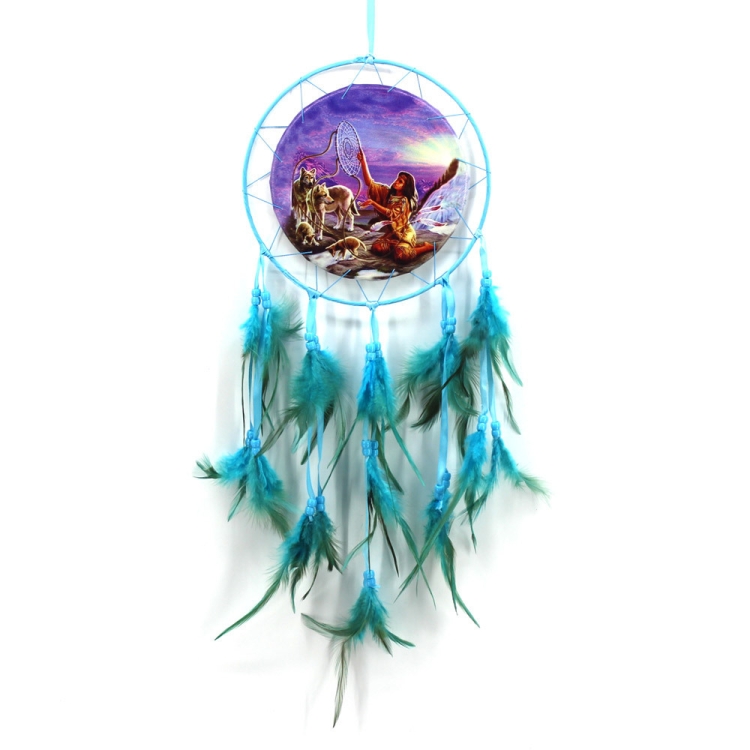 

2 PCS Creative Lace Hand-woven Crafts Lake Blue Single Ring Dream Catcher Home Car Wall Hanging Decoration