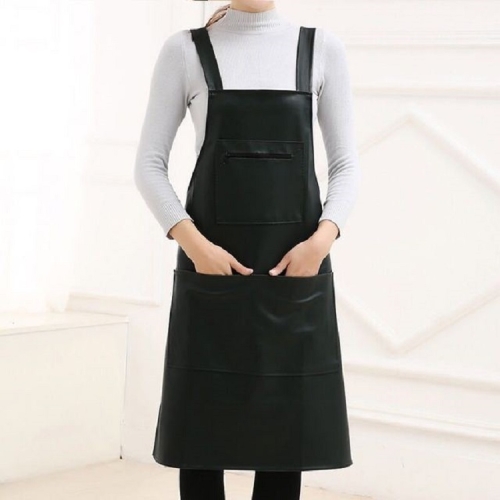

Waterproof Oil Proof Soft Leather Thick Wear-resistant Men and Women Overalls Apron(Black)