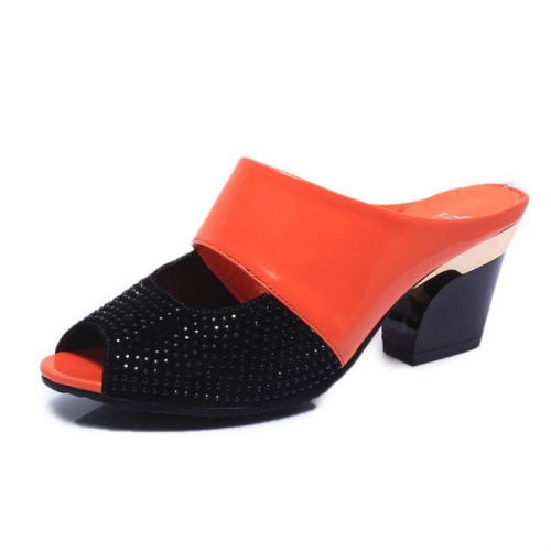 

Patent Leather Thick Bottom Fish Mouth Casual Slippers, Size:39(Orange)