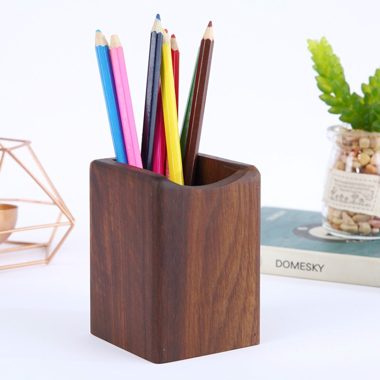 

Multifunctional Wooden Chinese Style Student Pen Holder, Color:Walnut