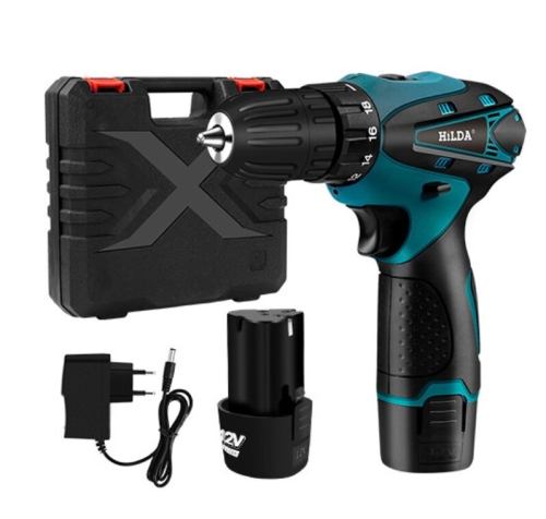 

HILDA Electric Drill Cordless Screwdriver Lithium Battery Mini Drill Cordless Screwdriver Power Tools, EU Plug, Model:12V with Plastic Box