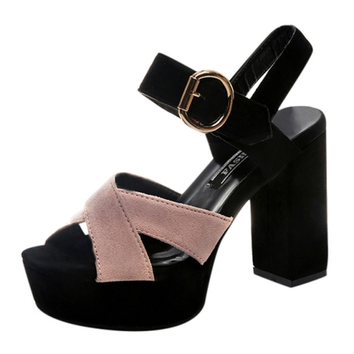 

One Word Buckle Fish Mouth Cross Platform High Heels Sandals, Shoe Size:34(Pink)