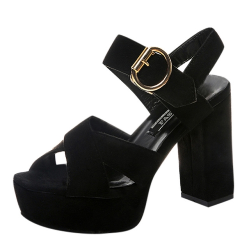 

One Word Buckle Fish Mouth Cross Platform High Heels Sandals, Shoe Size:36(Black)