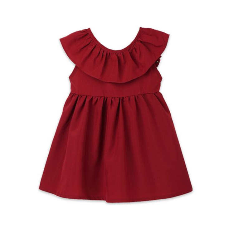 

Summer Girls Cotton Sleeveless Backless Bow-knot Pleated Dress, Kid Size:90cm(Wine Red)
