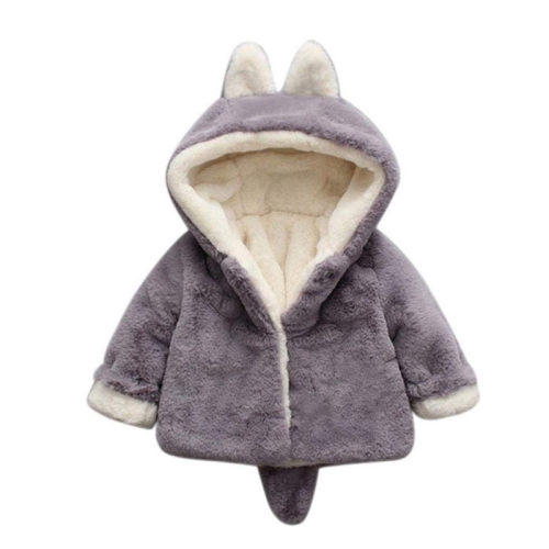 

Winter Children Cartoon Animal Shape Plus Velvet Warm Hooded Jacket, Kid Size:80cm(Grey)