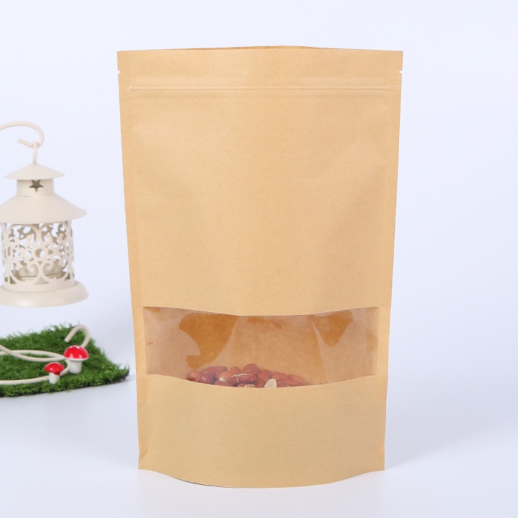

50 PCS Zipper Self Sealing Kraft Paper Bag with Window Stand Up for Gifts/Food/Candy/Tea/Party/Wedding Gifts, Bag Size:17x24+4cm(Frost)