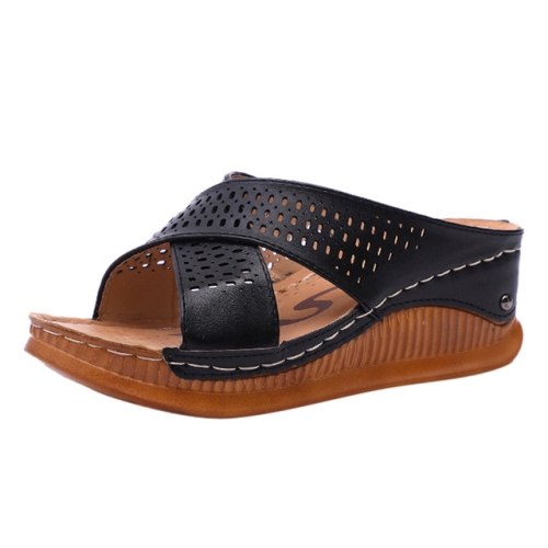 

Thick-Bottomed Muffin Wedge Sandals, Shoe Size:38(Black)