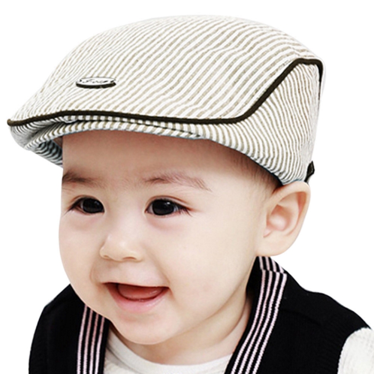 

Spring and Summer Baby Vertical Striped Peaked Cap Beret, Size:One Size(Brown)