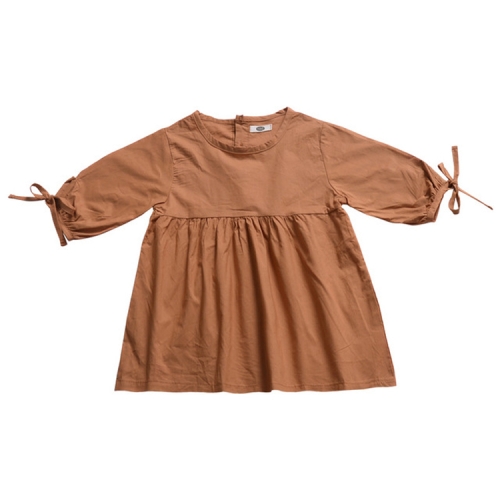 

Summer Thin Girls Bow-knot Sleeve Pleated Dress, Kid Size:100cm(Coffee)