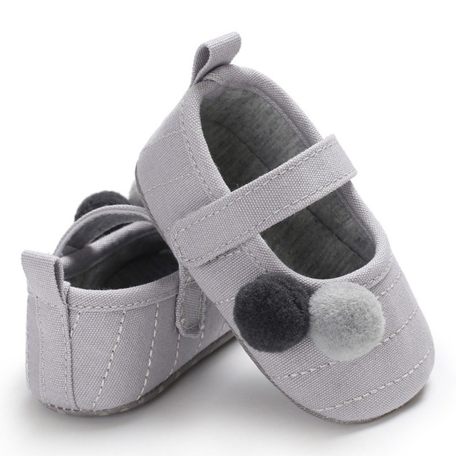

Baby Girl Lovely Printing Shoes Small Fresh Pompon Decoration Baby Princess Shoes, Size:13cm(Grey)