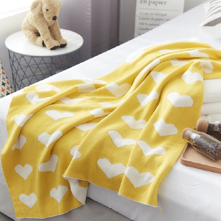 

Spring and Autumn Knitted Jacquard Cotton Blanket Bedding, Size:130x160cm(Yellow)