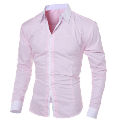 

Casual Business Men Dress Long Sleeve Cotton Stylish Social Shirts, Size:L(Pink)