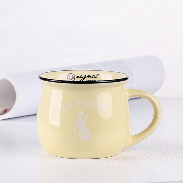 

5 PCS Cartoon Pattern Retro Ceramic Cup Enamel Milk Cups Mugs Coffee Cup Lovely Gifts, Capacity:250ml(Beige)
