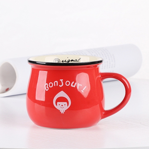 

5 PCS Cartoon Pattern Retro Ceramic Cup Enamel Milk Cups Mugs Coffee Cup Lovely Gifts, Capacity:150ml(Red)