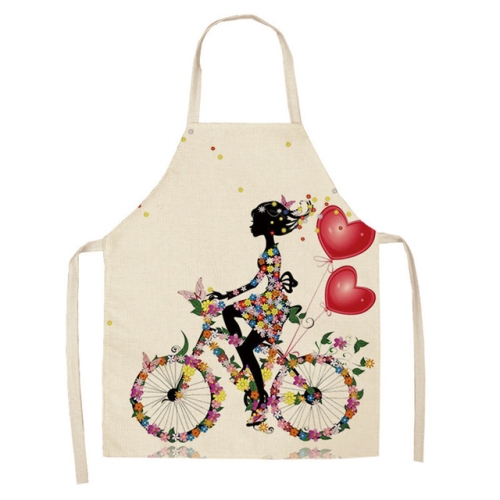 

2 PCS Printed Kitchen Aprons Women Home Cooking Baking Cotton Linen Pinafore, Size:68x55cm(Cycling Girl)