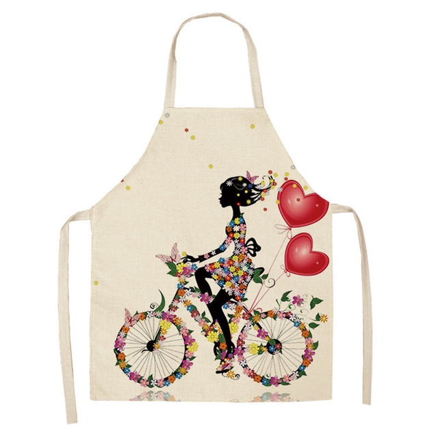

2 PCS Printed Kitchen Aprons Women Home Cooking Baking Cotton Linen Pinafore, Size:47x38cm(Cycling Girl)