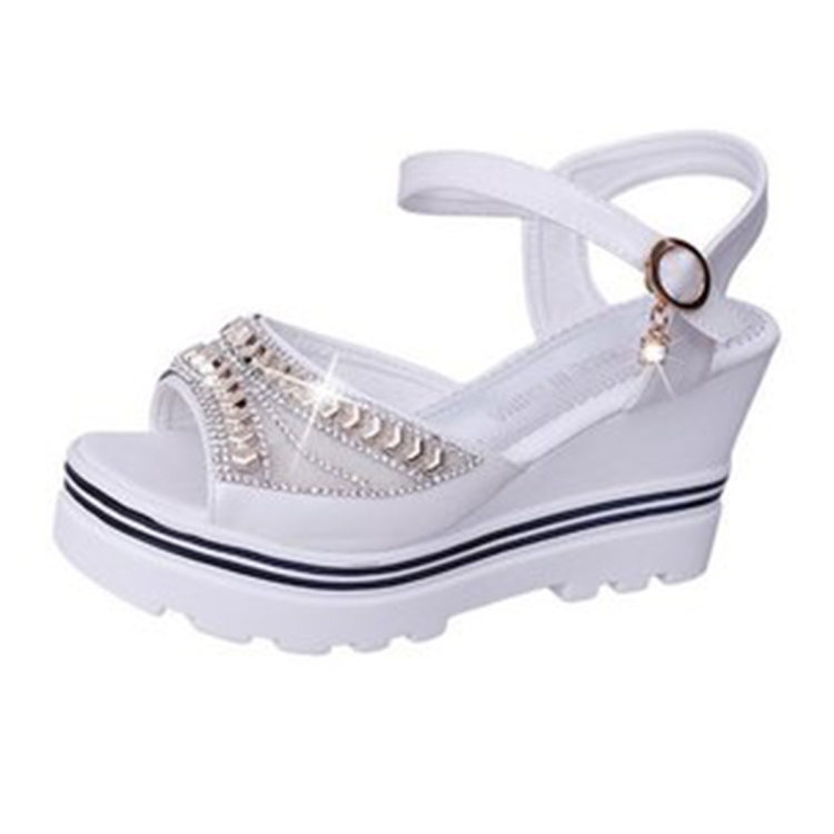 

Word Buckle With Rhinestone Platform Sponge Sandals, Shoe Size:38(White)