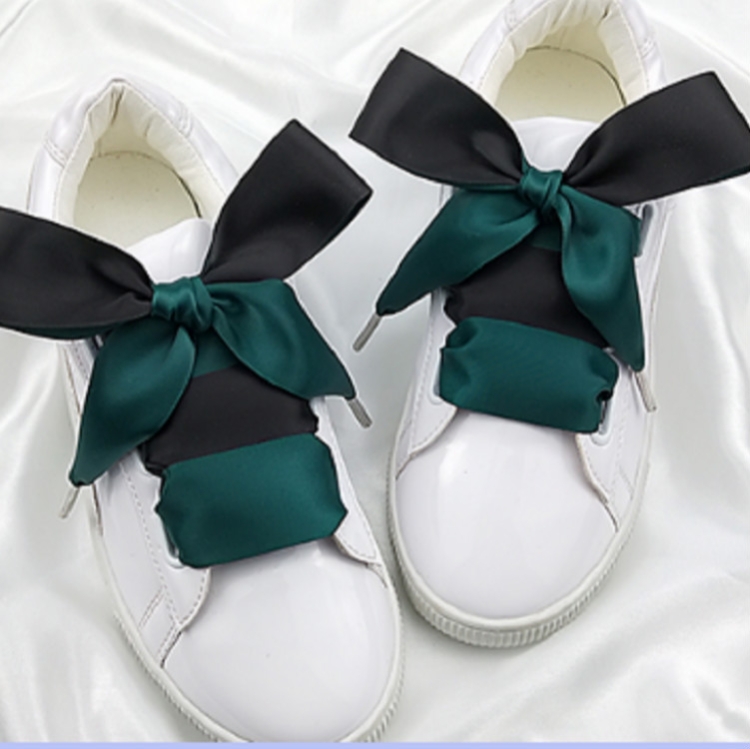 

Double Color Satin Shoelaces Metal Head Bowknot Sneaker Sport Shoes White Shoes Laces, Length:140cm(Green+Black)