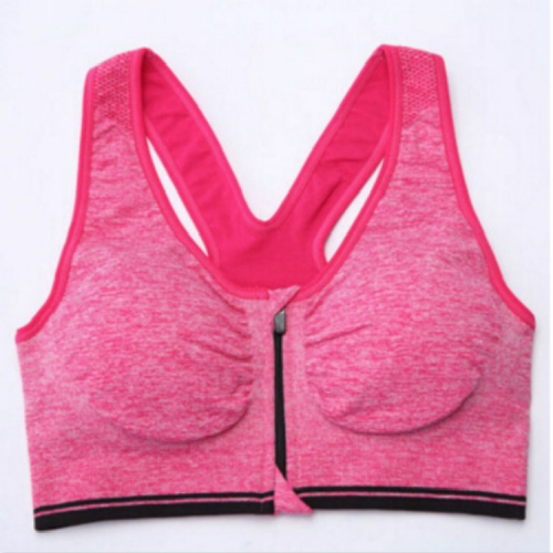 

Sports Bras Zipper Shockproof Tops Gym Fitness Running Bra, Size:L(Pink)