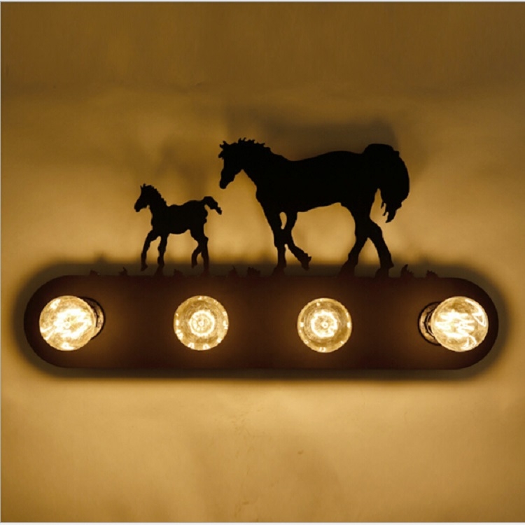 

Animal Style Retro Restaurant Wall Lamp Bar Bedroom Study, Style:Wild horse(With 4 STW 4WLED bulbs)