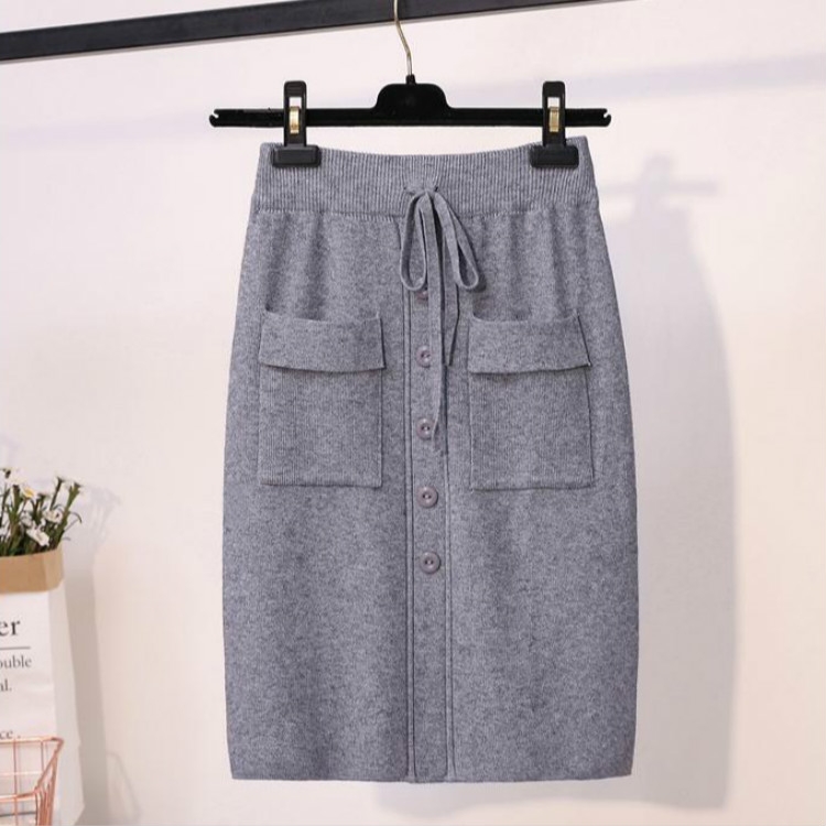 

Women Long Section Thick Knit Bag Hip Skirt, Size: One Size( Gray )