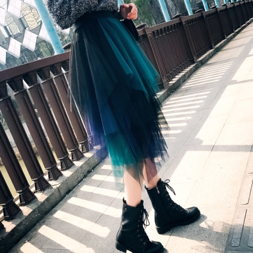 

Spring and Summer Multi-layer Irregular Mesh Long Skirt, Size: One Size(Multi-color)
