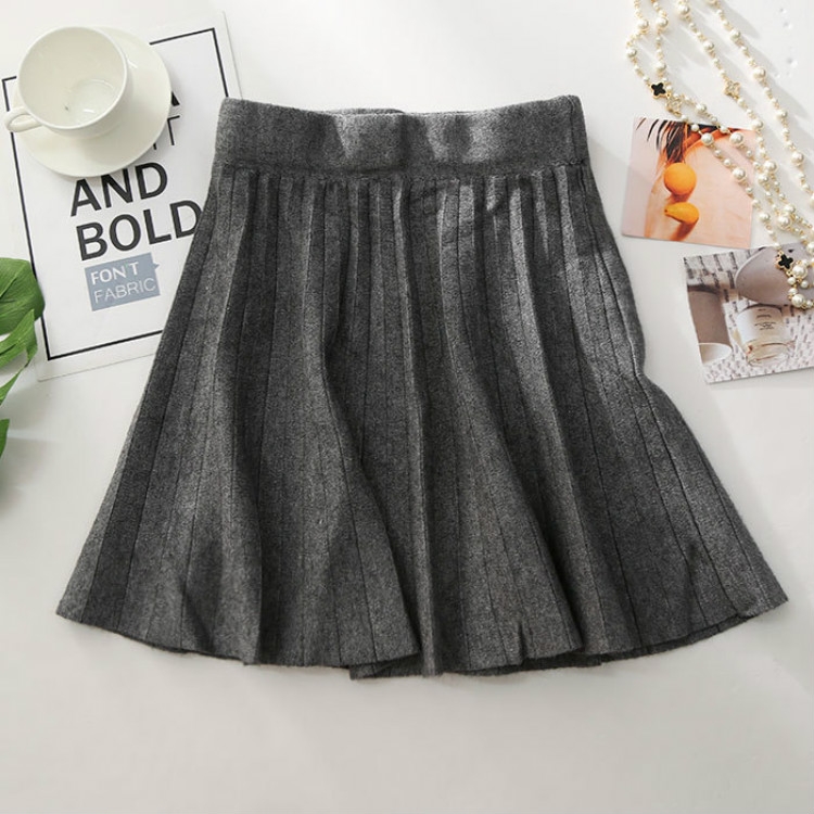 

Autumn and Winter Knitted Pleated Elastic Waist Skirt, Size: One Size( Gray )