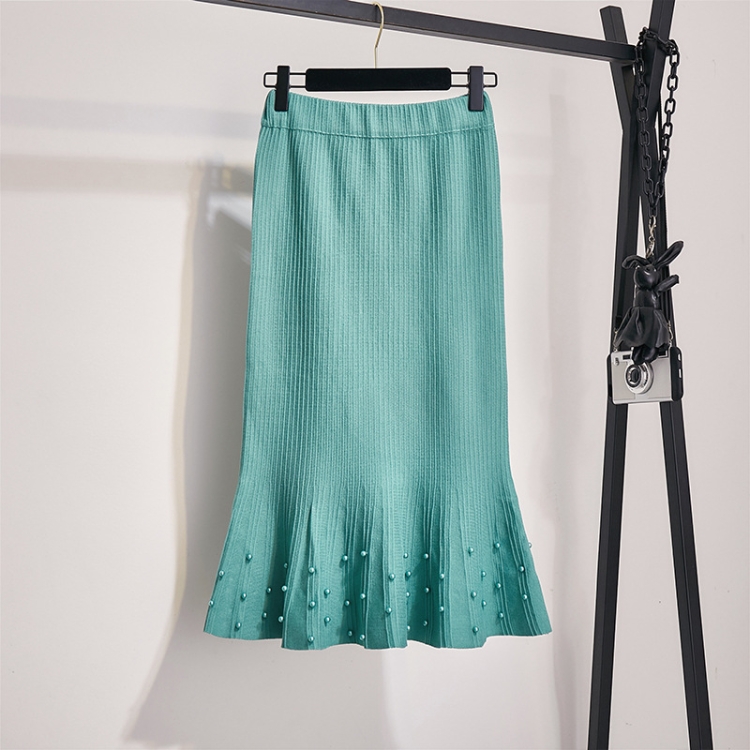 

Autumn and Winter Lady Temperament Beaded Knit Bag Hip Fishtail Skirt, Size: One Size( Blue )