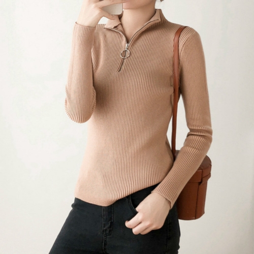 

Autumn and Winter Lazy Half-high Collar Short Tight Sweater, Size: One Size(Khaki )