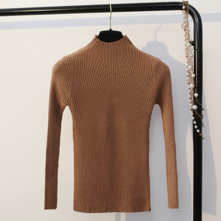 

Autumn and Winter Half-high Collar Slim Solid Color Sweater, Size: One Size( Brown )