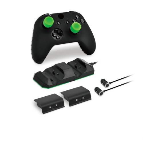 

DOBE TYX1752 For XBOX ONE X/ONE S Game Accessories Set, Dual Charger Dock+ Battery + 3.5mm Headphone + Silicone Thumbstick Cover + Controller Silicon Case