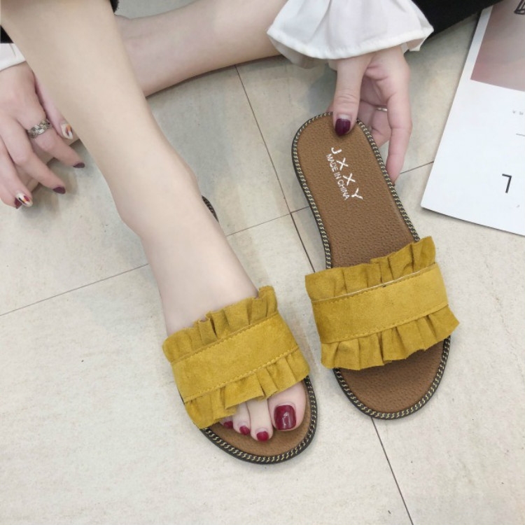 

Lotus Leaf Edge Beach Flat Bottom Sandals Slippers, Size:38(Yellow)