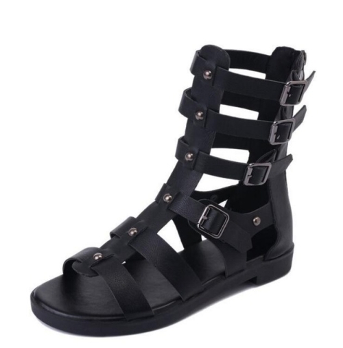 

Female Openwork Rivet In The Tube Sandals, Shoe Size:35(Black)