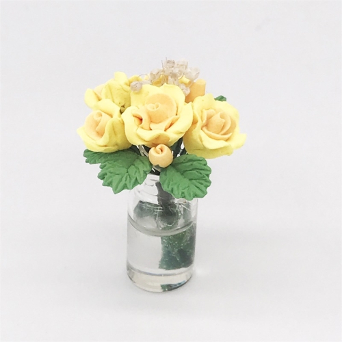 

Mini Dollhouse Living Room Decoration Garden Scene Potted Roses(Yellow )