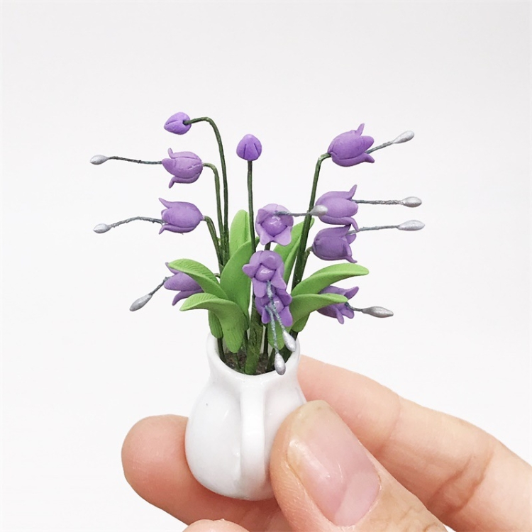 

1:12 Mini House Toy Simulation White Lily with Porcelain Valley for Garden Scene Decoration(Purple )
