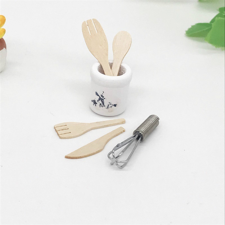 

6 PCS / Set 1:12 Mini House Toy Simulation Eggbeater Pot Fork Set Kitchen Accessories(Prime Embryo)
