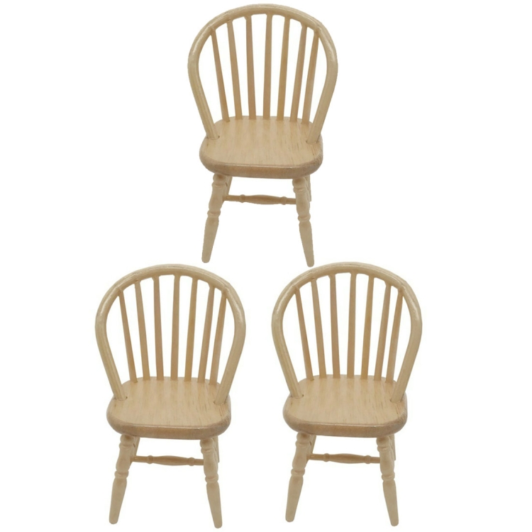 

3 PCS 1:12 Doll House Chair Furniture Mini Scene Display(Log Color )