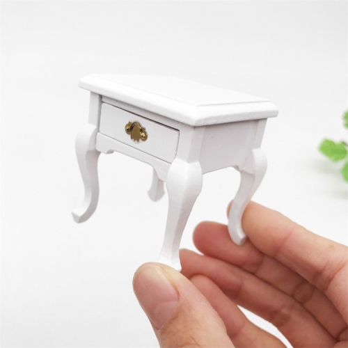 

1:12 Mini Doll House Decoration Coffee Table Bedside Table(White )