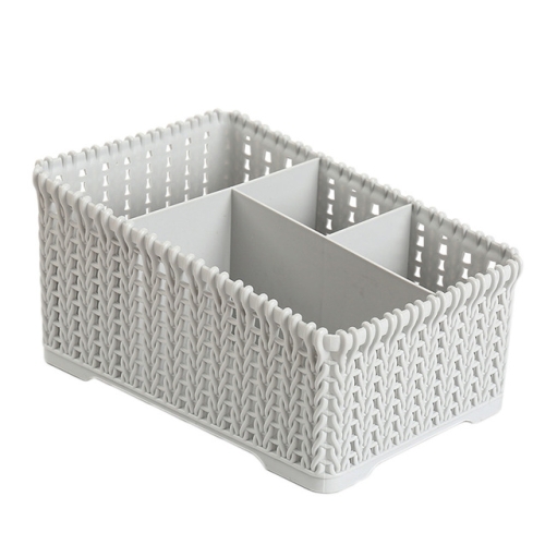 

Plastic Coverless Desktop Miscellaneous Rattan Wicker Storage Basket(Light Gray)