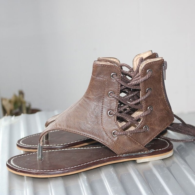 

Women Vintage Thin Belt Flat Sandals, Shoe Size:38(Dark Brown)