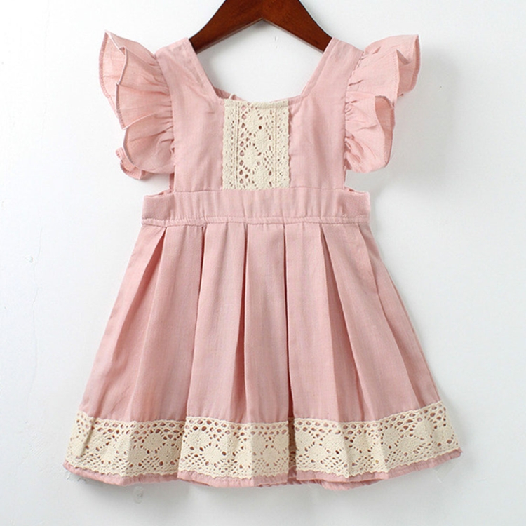 

Summer Girls Retro Style Ruffled Lace Backless Dress, Kid Size:120cm(Pink)