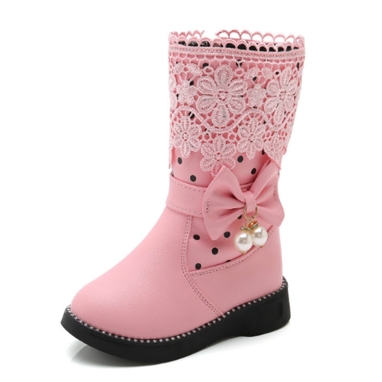 

Children Velvet Bow Pendant Lace Lace Snow Boots, Size:35, Color:Pink