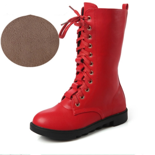 

Winter Leather Children High Boots, Size:29, Color:Red Thin Cotton