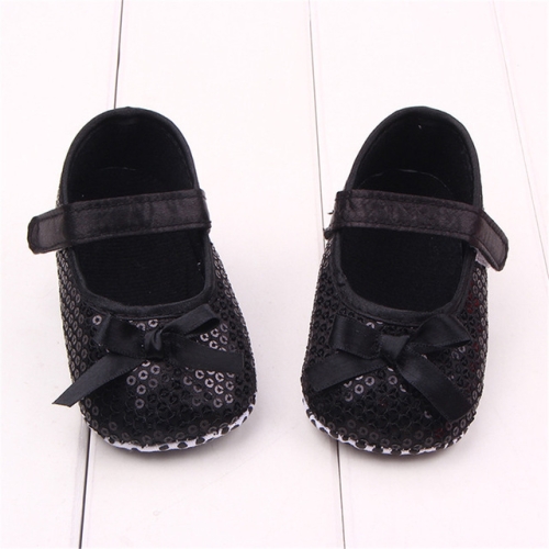 

Baby Girl First Walkers Spring Autumn Toddler Shoes Bling Bow Princess Shoes, Size:12cm(Black)