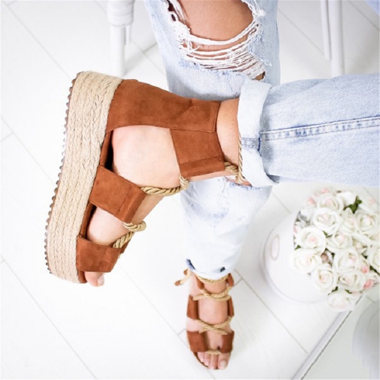 

Women Platform Strap Sandals Beach Shoes, Size:38(Brown)