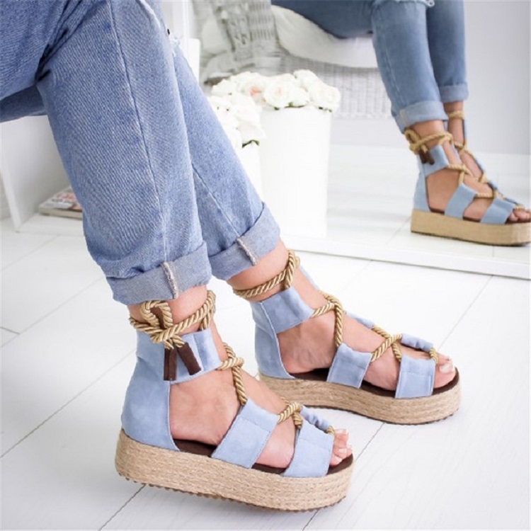 

Women Platform Strap Sandals Beach Shoes, Size:43(Blue)