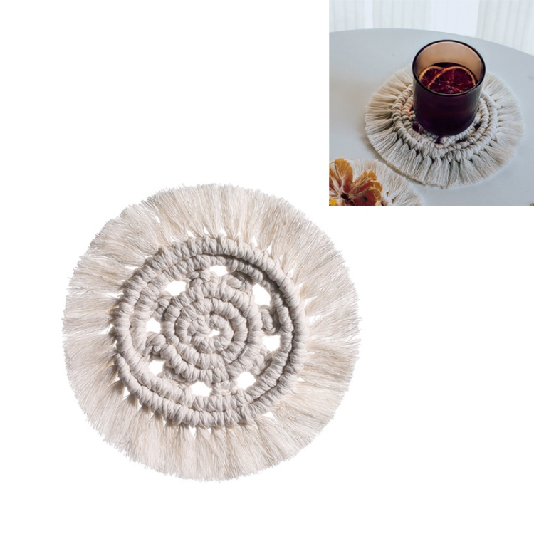 

Pure Hand-woven Cotton Rope Round Dream Catcher Shape Placemat Insulation Pad Bowl Mat Tassel Creative Coaster
