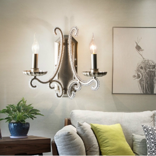 

E14 LED Retro Single and Double Heads Wrought Iron Crystal Wall Lamp, Power source: Warm Light LED5W( Double Heads )