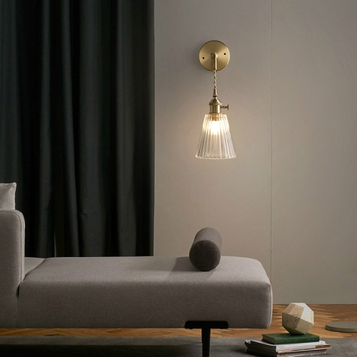 

Single Head Glass Wall Light E27 LED Creative Striped Copper Wall Lamp Glass Lamp Shade Living Room, Power source: LED Warm Light 5W