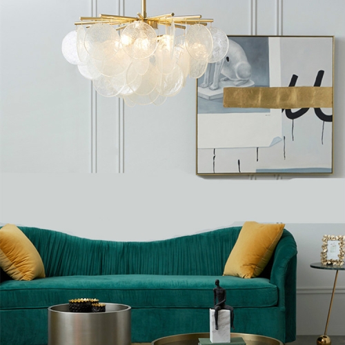 

80cm Postmodern Metal Creative Glass Disc Atmosphere Design Bedroom Living Room Dining Room Decoration Chandelier with 5W White Light LED